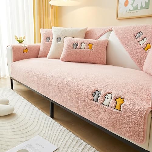 Neue weiche Sofa Kissenbezüge - rutschfeste Sofaabdeckungen 1 2 3 4 Sitzer Couchabdeckungen, Warme Plüsch Kunstpelz Berber Fleece Ecke Sofa Kissen Abdeckung L Form Möbelschutz (Rosa 70x70) von TOPCHANCES