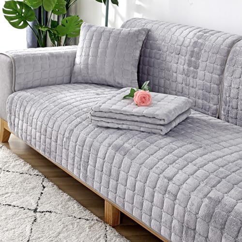 TOPCHANCES Samt Sofabezug 1 2 3 4 Sitzer,Sofabezüge Ecksofa L Form,Sofaschoner rutschfest Überwurf Flanell Sofa Überzug Pets Sesselschoner Für Wohnzimmersofa (Hellgrau,70x210cm 1Stück) von TOPCHANCES