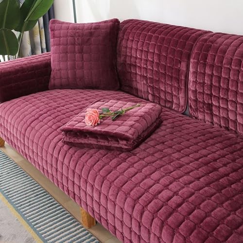 TOPCHANCES Samt Sofabezug 1 2 3 4 Sitzer,Sofabezüge Ecksofa L Form,Sofaschoner rutschfest Überwurf Flanell Sofa Überzug Pets Sesselschoner Für Wohnzimmersofa (Rotwein,90x180cm 1Stück) von TOPCHANCES