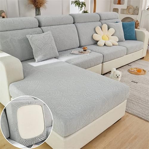 TOPCHANCES Sofa Sitzkissenbezüge - Soft Stretch Cover, Kissenbezüge, Sitzbezüge für Couch L Form, Slipcover (Helles Grau Blätter) von TOPCHANCES