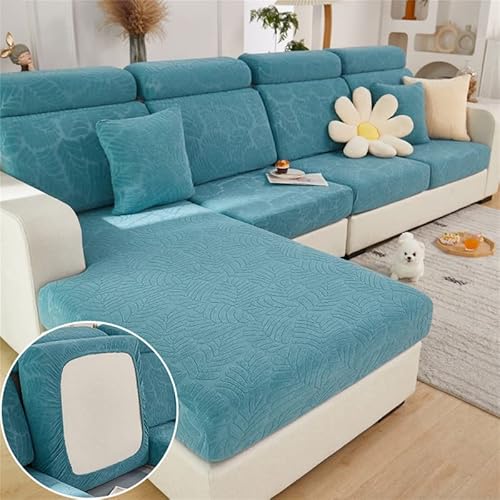 TOPCHANCES Sofa Sitzkissenbezüge - Soft Stretch Sofa Cover Sofa Kissenbezüge, Sofa Sitzbezüge Couchbezüge L Form, Couch Kissenbezüge Sofa Slipcover (Meeresblau Blätter) von TOPCHANCES