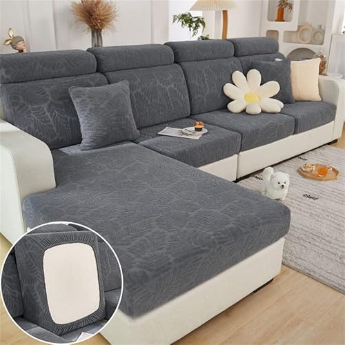 TOPCHANCES Sofa Sitzkissenbezüge - Soft Stretch Sofa Cover Sofa Kissenbezüge, Sofa Sitzbezüge Couchbezüge L Form, Couch Kissenbezüge Sofa Slipcover (Grau Blätter) von TOPCHANCES