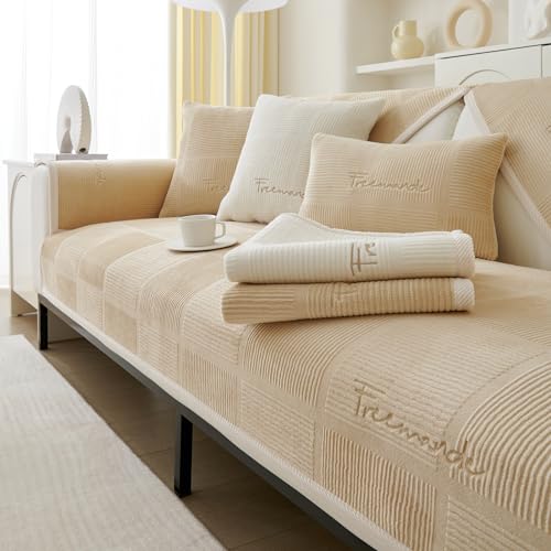 TOPCHANCES Sofa Überzug,2024 Neue Universelle rutschfeste Couch Überzug 1/2/3/4 Sitzer Für L Form Eckcouch Waschbar Sofabezug Hund Katze Kratzschut(Milchsamt Hellbraun,70×180cm 1PCS) von TOPCHANCES