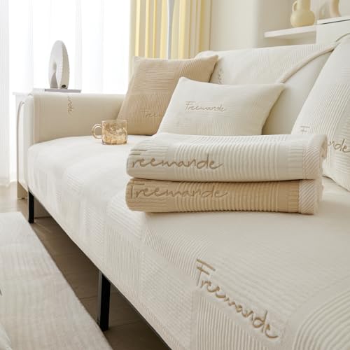TOPCHANCES Sofa Überzug,2024 Neue Universelle rutschfeste Couch Überzug 1/2/3/4 Sitzer Für L Form Eckcouch Waschbar Sofabezug Hund Katze Kratzschut(Milchsamt gebrochenes Weiß,90×90cm 1PCS) von TOPCHANCES