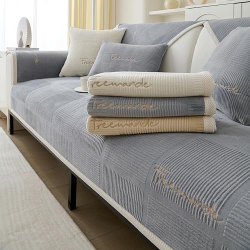TOPCHANCES Sofa Überzug,2024 Neue Universelle rutschfeste Couch Überzug 1/2/3/4 Sitzer Für L Form Eckcouch Waschbar Sofabezug Hund Katze Kratzschut(Milchsamtgrau,90×160cm 1PCS) von TOPCHANCES