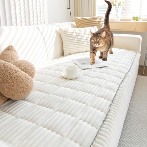 TOPCHANCES Sofa Überzug,2024 Neue Verdickter Cordstoff Universelle rutschfeste Sofabezug 2/3/4 Sitzer Für L Form Eckcouch Waschbar Sofabezug Hund Katze Kratzschut(Cord Cremeweiß,70×180cm 1 Stück) von TOPCHANCES