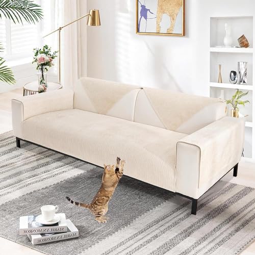 TOPCHANCES Sofabezug Chenille 1 2 3 4 Sitzer,L Form Sofa Überwurfdecke Sofaüberzug Ecksofa,Sofaschoner rutschfest Klare Textur Für Hunde Wohnzimmer Couch Cover(Gebrochenes Weiß,70×180cm 1pcs) von TOPCHANCES