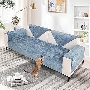 TOPCHANCES Sofabezug Chenille 1 2 3 4 Sitzer,L Form Sofa Überwurfdecke Sofaüberzug Ecksofa,Sofaschoner rutschfest Klare Textur Für Hunde Wohnzimmer Couch Cover(Seeblau,70×180cm 1pcs) von TOPCHANCES