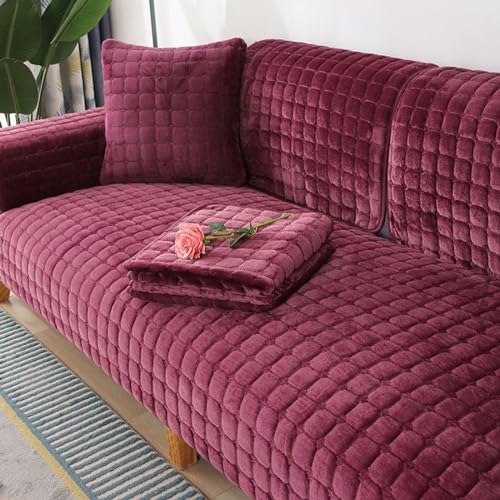 TOPCHANCES Samt Sofabezug 1 2 3 4 Sitzer,Sofabezüge Ecksofa L Form,Sofaschoner rutschfest Überwurf Flanell Sofa Überzug Pets Sesselschoner Für Wohnzimmersofa (Rotwein,90x90cm 1Stück) von TOPCHANCES