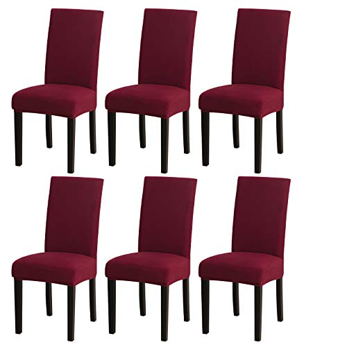 TOPCHANCES Stretch Esszimmerstuhlbezug, Schonbezüge Stuhlhussen Set Home Decor Esszimmer Sitzbezug für Hochzeit Bankett Party Weihnachten Geburtstag Dekoration (weinrot A, 6 Packungen) von TOPCHANCES