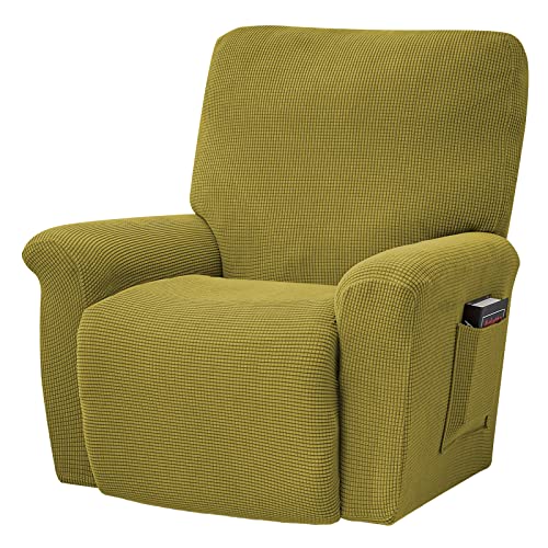 TOPCHANCES Stretch Liegestuhl Abdeckung, Liegestuhl Schonbezüge Couchbezug Antirutsch Sofa Schonbezug, Möbelschutz mit Gummizug Unterseite Seitentasche (Gelbgrün), TYT01, Einheitsgröße von TOPCHANCES