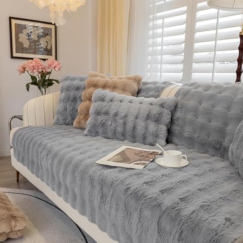 Weiche Plüsch Sofabezug Waschbar - Neue Rutschfeste Sofa überzug 1 2 3 4 Sitzer Couch überzug für Sektionssofa, Flauschiger Kunstpelz Sofa Sitzkissenbezug L Form Möbelschutz (Hellgrau, 70x70cm) von TOPCHANCES