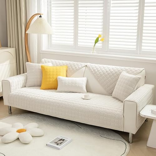 Weiche Kord Sofa Kissenbezüge - Neue rutschfeste Sofaabdeckungen 1 2 3 Sitzer Couchabdeckungen, Kord Ecke Sofa Kissen Abdeckung L Form Möbelschutz für Wohnzimmer (Beige Weiß 90x160cm) von TOPCHANCES