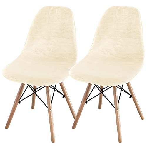 Topchances Esszimmer Stuhlhussen Schonbezüge Set 2/4/6, Muschel Stuhlbezug Mitte Jahrhundert Modern Esszimmerstuhlhussen, Armlos Stuhlbezug Lounge für Küche, Esszimmer (Beige, 2er Set) von TOPCHANCES