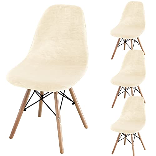 Topchances Esszimmer Stuhlhussen Schonbezüge Set 2/4/6, Muschel Stuhlbezug Mitte Jahrhundert Modern Esszimmerstuhlhussen, Armlos Stuhlbezug Lounge für Küche, Esszimmer (Beige, 4er Set) von TOPCHANCES