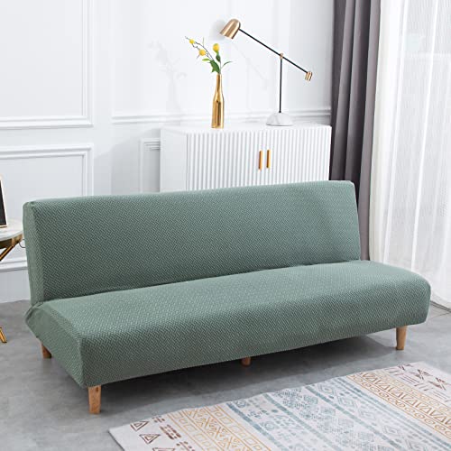 Armlose Futon Sofa Bett bezüge - Hochelastische weiche Klappsofabezüge ohne Armlehnen, armloser Schlafsofa-Überwurf, Couch Sofa Schutz passend für 2-3-Sitzer Klappsofa (Weave Cyan) von TOPCHANCES