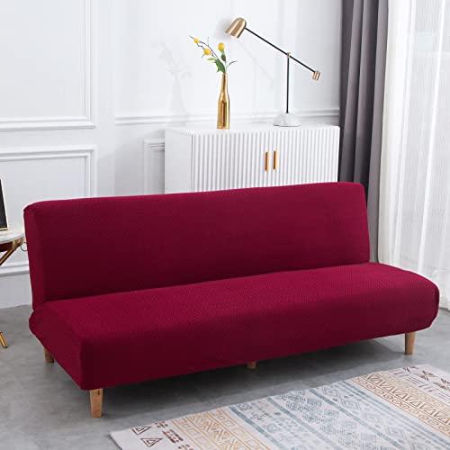 Armlose Futon Sofa Bett bezüge - Hochelastische weiche Klappsofabezüge ohne Armlehnen, armloser Schlafsofa-Überwurf, Couch Sofa Schutz passend für 2-3-Sitzer Klappsofa (Weave Wine) von TOPCHANCES