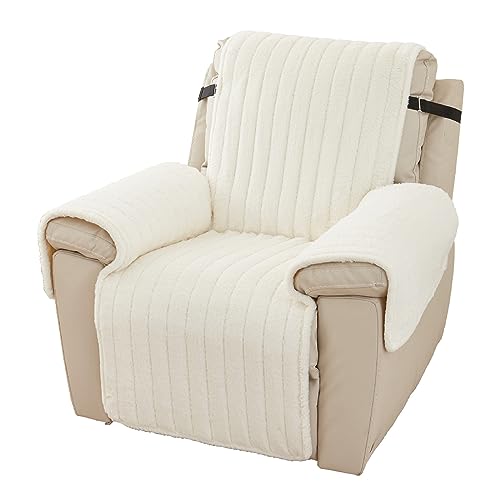 Topchances Sesselbezug, Samt-Plüsch-Couchbezug, rutschfester Sofa-Schonbezug, gesteppter Möbelbezug, waschbar, Sofabezug Schutz mit Gummiband (Rabbit Plush Rice White) von TOPCHANCES