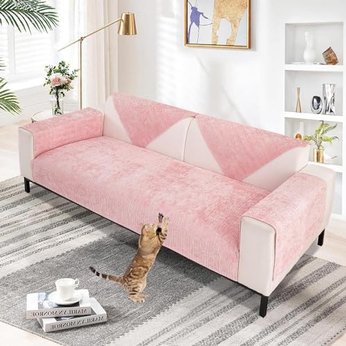 TOPCHANCES Sofabezug Chenille 1 2 3 4 Sitzer,L Form Sofa Überwurfdecke Sofaüberzug Ecksofa,Sofaschoner rutschfest Klare Textur Für Hunde Wohnzimmer Couch Cover(Kirschblütenpulver,90×180cm 1pcs) von TOPCHANCES