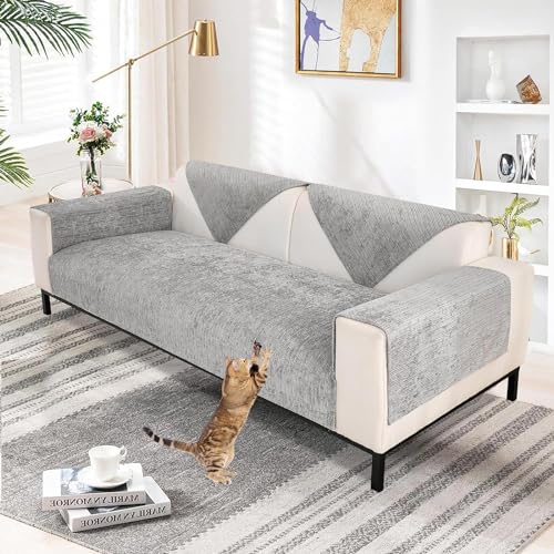 TOPCHANCES Sofabezug Chenille 1 2 3 4 Sitzer,L Form Sofa Überwurfdecke Sofaüberzug Ecksofa,Sofaschoner rutschfest Klare Textur Für Hunde Wohnzimmer Couch Cover(Grau,110×110cm 1pcs) von TOPCHANCES