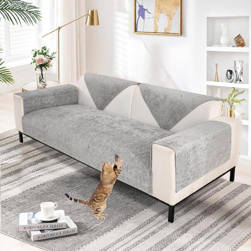 TOPCHANCES Sofa Überzug,Chenille Sofabezug 1/2/3/4 Sitzer Couch Überzug L Form Universelle rutschfeste Eckcouch Waschbar Sofabezug Hund Katze Kratzschut(Grau,90×180cm 1pcs) von TOPCHANCES