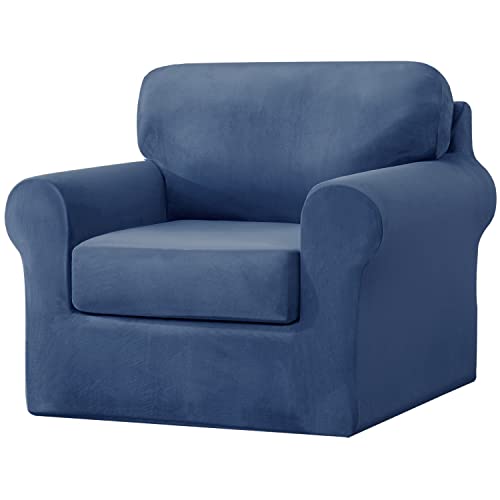 Topchances Sofabezug für 2 Sitzer mit 2 separaten Kissen und 2 Rückenlehnen, 5 Stück Stretch-Sofa-Schonbezug Ersatz Möbelschutz für Wohnzimmer (Marineblau, 1 Sitzer) von TOPCHANCES