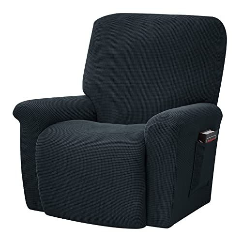 TOPCHANCES Stretch Liegestuhl Abdeckung, Liegestuhl Schonbezüge Couchbezug Antirutsch Sofa Schonbezug, Möbelschutz mit Gummizug Unterseite Seitentasche (Schwarz), TYT01, Einheitsgröße von TOPCHANCES