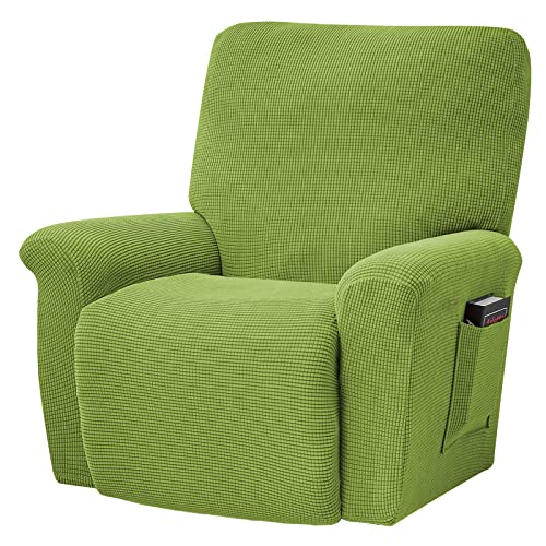 Topchances Stretch Liegestuhl Abdeckung, Liegestuhl Schonbezüge Couchbezug Antirutsch Sofa Schonbezug, Möbelschutz mit Gummizug Unterseite Seitentasche (Senfgrün) von TOPCHANCES