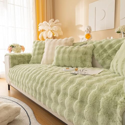Weiche Plüsch Sofabezug Waschbar - Neue Rutschfeste Sofa überzug 1 2 3 4 Sitzer Couch überzug für Sektionssofa, Flauschiger Kunstpelz Sofa Sitzkissenbezug L Form Möbelschutz (Matcha Grün, 110x110) von TOPCHANCES