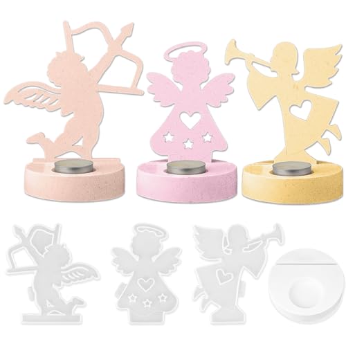 3 Stück Silikon Gießform Kerzenhalter, 3D Liebevoll Engel Silikonform Kerzenhalter mit Base für Pflaster, Kerzen, Osterdekorationen und Bastelarbeiten, Gips Handwerk Dekorative 3 Stück Silikon Gießform Kerzenhalter, 3D Liebevoll Engel Silikonform Kerzenhalter mit Base für Pflaster, Kerzen, Osterdekorationen und Bastelarbeiten, Gips Handwerk Dekorative von TOPCZY