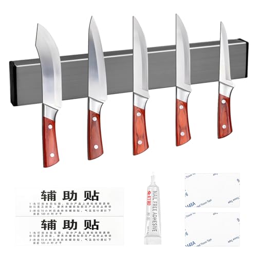 30cm Magnetische Messerleiste aus Edelstahl, Mehrzweck Wandmontage Messer Magnet, Robuster Selbstklebende Messerleiste, Platzsparender Ohne Bohren Magnetleiste für Scheren Besteck von TOPCZY
