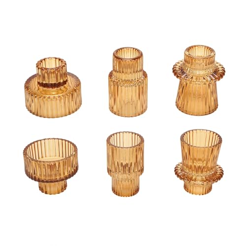 Kerzenhalter aus bernsteinfarbenem Glas, Kerzenhalter für Tischdekoration, Teelicht, Hochzeitsdekoration, Dinner-Party, 6 Stück Kerzenhalter aus bernsteinfarbenem Glas, Kerzenhalter für Tischdekoration, Teelicht, Hochzeitsdekoration, Dinner-Party, 6 Stück von TOPDING & HZ