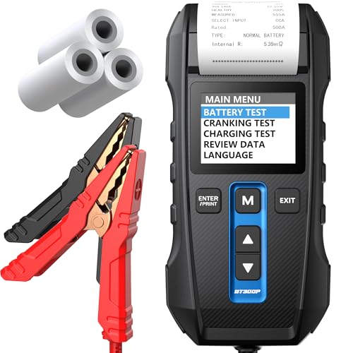 12V 24V Batterietester kfz mit Drucker-TOPDON BT300P, 100-2000 CCA Automatischer Lasttester für Batterie-/Anlass-/Ladesystemtest, Autobatterietester für Auto Motorrad SUV LKW Boot von TOPDON