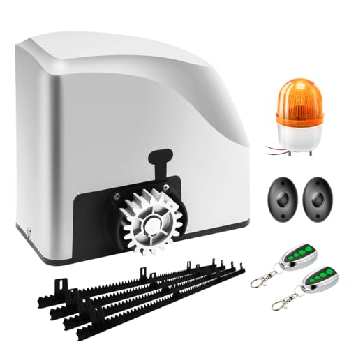 TOPENS RK500T Schiebetorantrieb Torantrieb automatischer Toröffner für max. 600kg und 12m Schiebetor mit 2 Fernbedienungen, 4m Zahnstange, Alarmleuchte, Lichtschranke für Hoftor von TOPENS