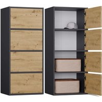 Alma – Hohe Kommode mit 4 Türen und Tip-On-Öffnung – Anthrazit und Eiche Handwerkskunst von TOPESHOP