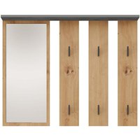 Topeshop - parmi - Wandhaken mit Spiegel - Wandgarderobe - 100x15x81.5 cm - 6 Haken - Eingangsmöbel - Eiche&Grau von TOPESHOP