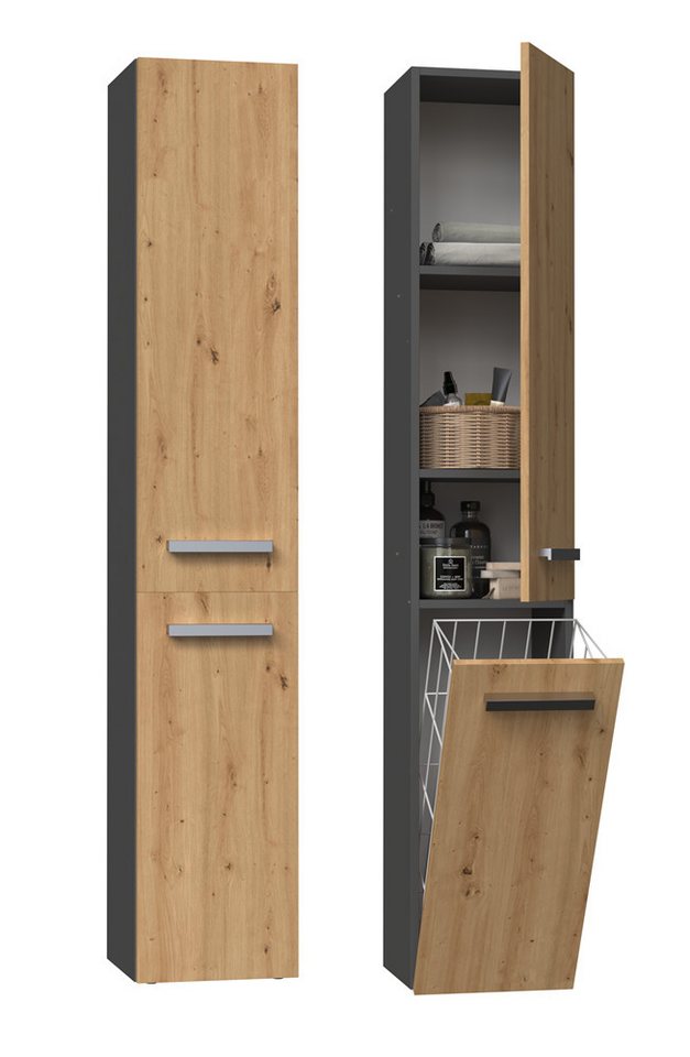 TOPESHOP Badkommode Badezimmerschrank NEL IV – Stilvolle Ordnung für Ihr Bad, Tiefe: 30 cm Breite: 31 cm Höhe: 174 cm von TOPESHOP