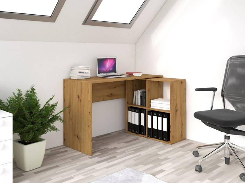 TOPESHOP Eckschreibtisch Platzsparender Eckschreibtisch mit integriertem Regal von TOPESHOP