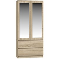 Turin - Schrank 2 Türen mit Spiegel modernen Stil Schlafzimmer - 90x50x180 - 2 Schubladen - Sonoma von TOPESHOP