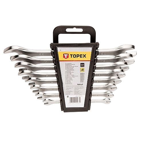 TOPEX Doppel-Maulschlüssel-Satz - Doppelmaulschlüssel Satz - Maulschlüssel-Set metrisch - metrisch für die Reparatur in sehr engen Räumen - Chrom-Vanadium-Stahl Silber – 6-22 mm – 8-tlg. von TOPEX