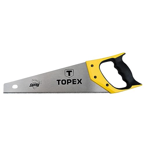 TOPEX Handsäge Shark 400 mm Länge, 7 TPI – Säge für Holz – Mit Griff aus Bi-Material, Dreiseitig Geschärft, Gehärtete Zähne, für Präzises Sägen von TOPEX