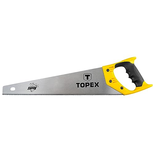 TOPEX Handsäge Shark 500 mm Länge, 7 TPI – Säge für Holz – Mit Griff aus Bi-Material, Dreiseitig Geschärft, Gehärtete Zähne, für Präzises Sägen von TOPEX