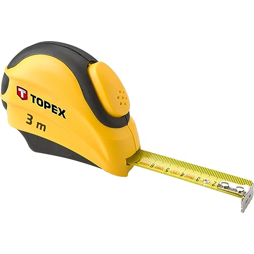 TOPEX Profi Maßband (Einhandbedienung, Gürtelklemme, Stopp-Tasten) - Rollband, Rollmeter, Bandmaß Kunststoffgehäuse - Presch Bandmaß und metrische Messung – 3 m x 16 mm von TOPEX