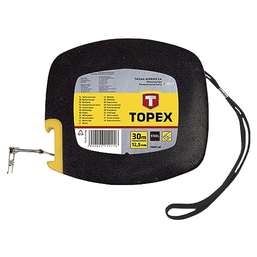 TOPEX Profi Maßband - Stahlmaßband, Stahlmessband, Rollband, Rollmeter, Bandmaß Kunststoffgehäuse, KOMPAKT und ROBUST - Presch Bandmaß und metrische Messung – 30 m x 12.5 mm von TOPEX