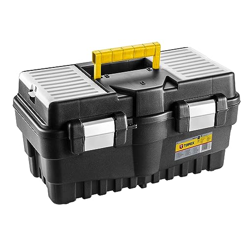 Toolbox TOPEX Profi Werkzeugkasten 19" (46.2 x 25.6 x 24.2 cm) Organizer, Verschließbare Fächer, Alu-Klammern, Kunststoffgriff, Buckle, Lightweight Kunststoff Werkzeugbox mit Abnehmbarem Tablett von TOPEX