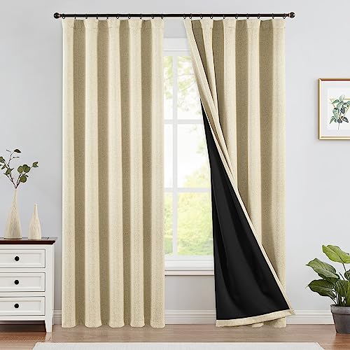 TOPICK 100% Verdunkelungsvorhänge, Blickdicht Thermovorhang für Schlafzimmer Wohnzimmer, Wärmeisolierte Volllicht Blocking Vorhänge, Back Tab Fenster Behandlungen, Beige 210x130cm (HxB) 2er Set von TOPICK