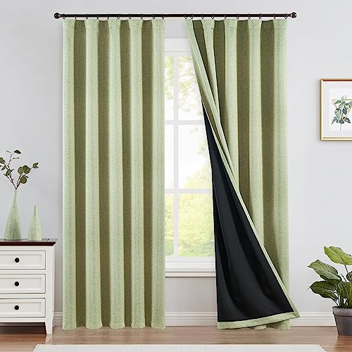 TOPICK 100% Verdunkelungsvorhänge, Blickdicht Thermovorhang für Schlafzimmer Wohnzimmer, Wärmeisolierte Volllicht Blocking Vorhänge, Back Tab Fenster Behandlungen, Grün 210x130cm (HxB) 2er Set von TOPICK