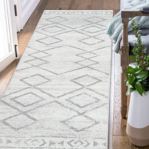TOPICK Läufer Flur Waschbar Küche Läufer Modern Geometrischer Teppich Dünner Antibakterieller Faltbar rutschfest Teppich für Brücken Schlafzimmer Wohnzimmer Tisch Flur Eingangsbereich 60x180cm Grau von TOPICK