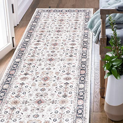 TOPICK Area Teppich Wohnzimmerteppich Vintage Blumenteppich rutschfest Faltbar Dünner Waschbar Läufer Bodenbelag für Innenbereich Büro Schlafzimmer Küche 60x210cm Braun von TOPICK