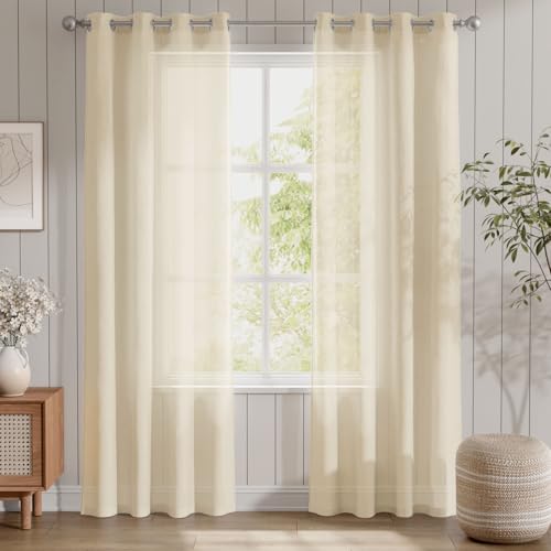 TOPICK Gardine Mit Ösen Sheer Vorhänge Voile Vorhang Hell Beige Transparent Gaze Paarig Ösenschals für Wohnzimmer Schlafzimmer 225 cm x 140 cm(HxB) 2er - Set von TOPICK